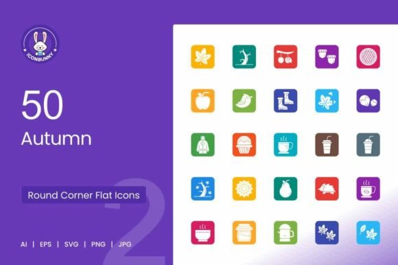 50 Autumn Filled Round Corner Icons: Graphics & Icons